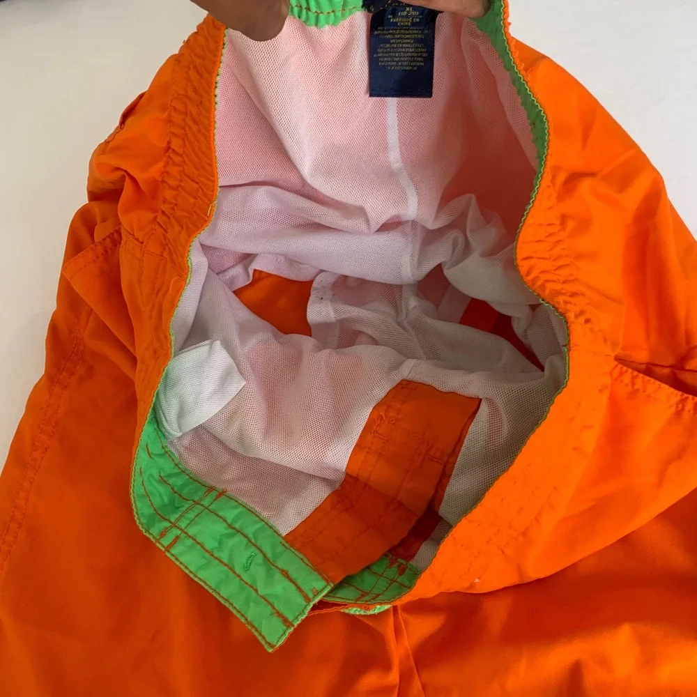 Polo Ralph Lauren Swim Trunks Boys XL 18-20 Orange Green‎ Big Pony Logo Lined